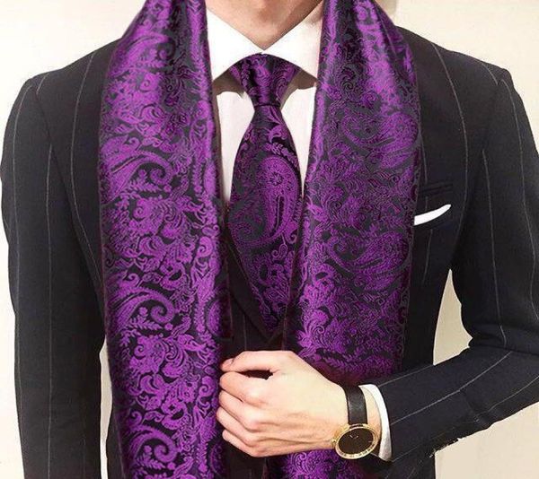 Lenços moda homens cachecol roxo jacquard paisley 100 gravata de seda outono inverno casual negócio terno camisa conjunto barrywang16568534