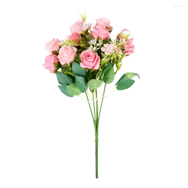 Flores decorativas falso pano de seda requintado estilo coreano buquê de rosas artificiais para casa decoração de casamento simulação fácil cuidado