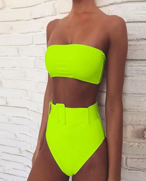 Bikini a vita alta 2019 Costume da bagno donna Costume da bagno a fascia femminile Costume da bagno sexy perizoma al neon Costume da bagno da spiaggia Donna2277559