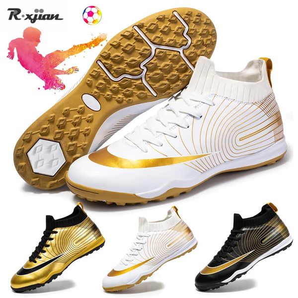 Scarpe sportive da calcio da uomo ultraleggere Oro FGTF Outdoor Boy antiscivolo Hightop stivali da allenamento da calcio Sneakers 3045 240105