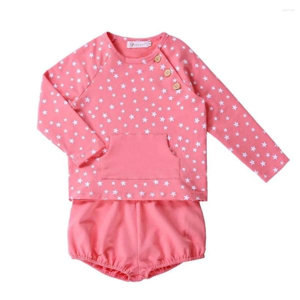 Комплекты одежды для девочек, весенне-осенний комплект из 2 предметов, розовый повседневный костюм, детский топ на пуговицах, шорты G-DMCS007-C049P