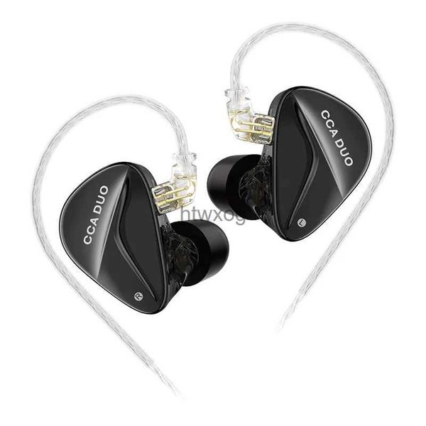 Fones de ouvido de telefone celular CCA DUO Metal Wired Headphone In Ear Monitor Earbuds HiFi Bass Fone de ouvido de alto desempenho duplo dinâmico YQ240105