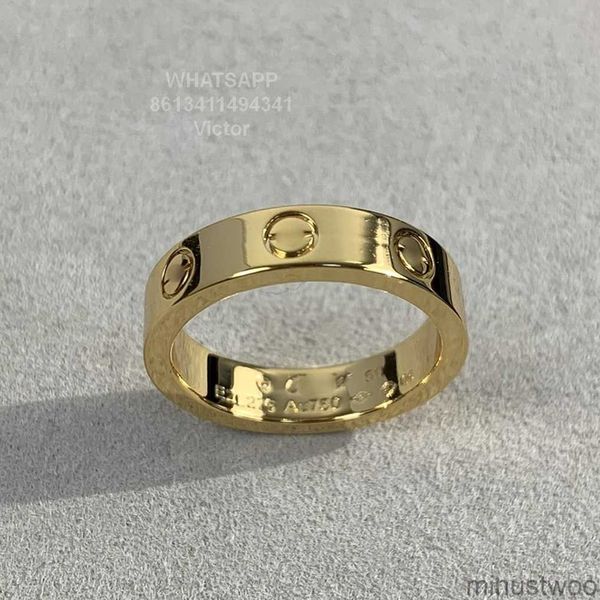 Anel de amor v ouro 18k 3,6 mm nunca desbotará estreito sem diamantes Reproduções oficiais de marca de luxo com caixa de contador Anéis de casal 5a Presente requintado 23TZ 23TZ