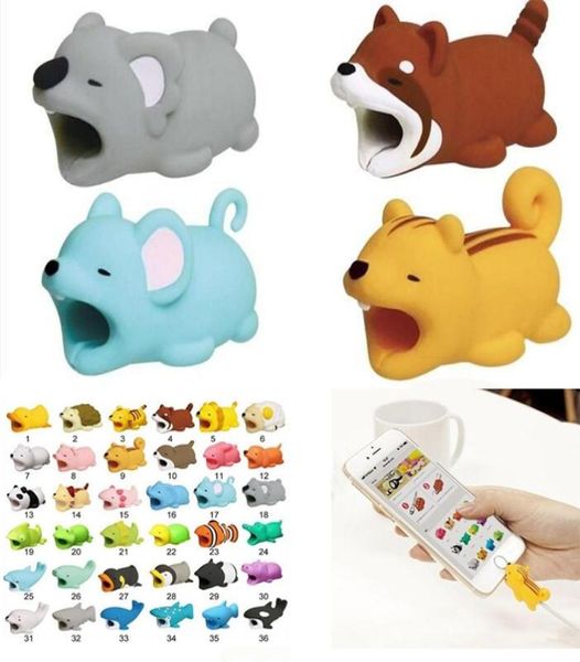 Cabo mordida 36 estilos protetor de cabo animal acessório brinquedo cabo mordidas cão porco elefante axolotl para iphone smartphone carregador co7106340