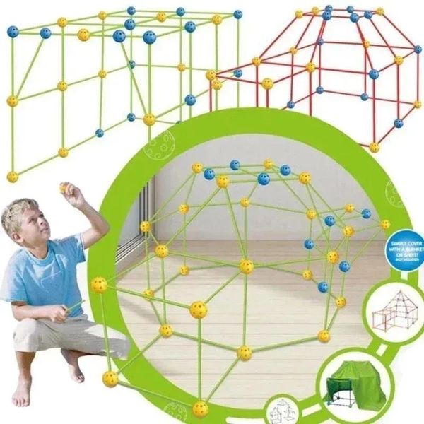 Tende Tende giocattolo Bambini Giocattoli da costruzione Tenda forte Kit da costruzione Fai da te 3D Tenda da gioco Casa Bastoni Strumenti di costruzione di design Assemblare giocattoli Bambini