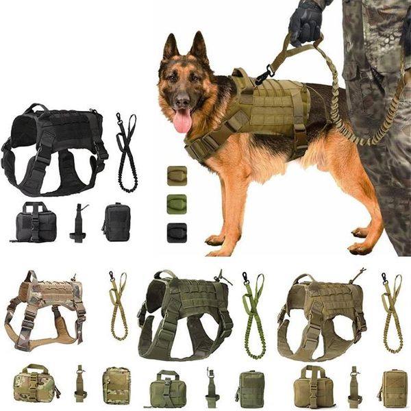 Coleiras para cães trelas serviço militar tático arnês colete roupas molle treinamento ao ar livre com acessório garrafa de água carrie257f