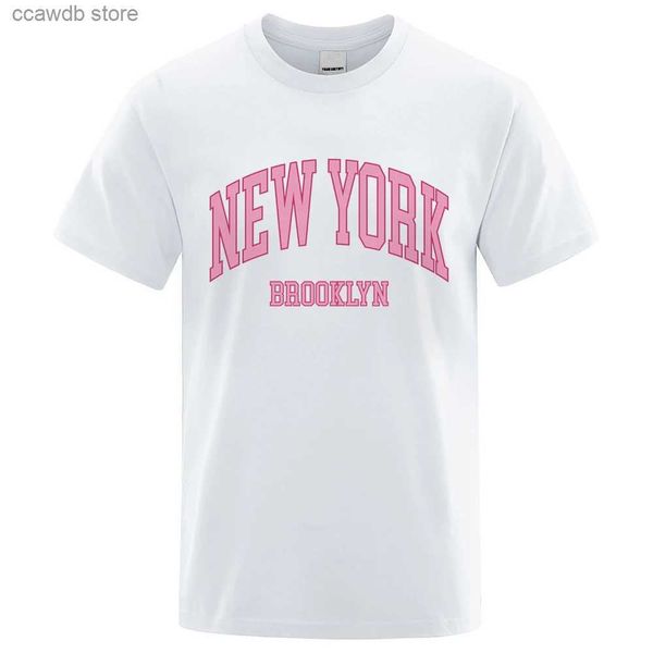 Homens camisetas New York Brooklyn Pink City Letter Camisetas Homem Casual Algodão T-shirt Verão Respirável Tee Roupas Casual Solto Masculino Camiseta T240105