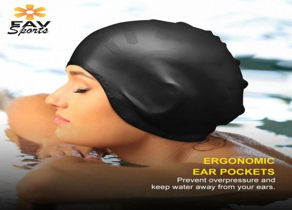 Bapa de natação à prova d'água elástica Os orelhas de capa de cabelo comprido protegem o chapéu de piscina anti -vislip para adulto Silicone Cap3164142