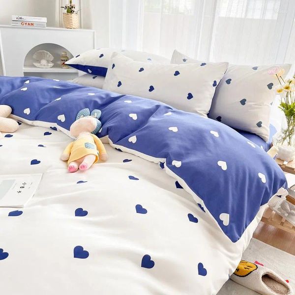 Set di biancheria da letto Lenzuolo piatto in stile coreano Ragazzi Ragazze Copripiumino matrimoniale Federa Letto Bambini Moda per adulti Tessili per la casa D