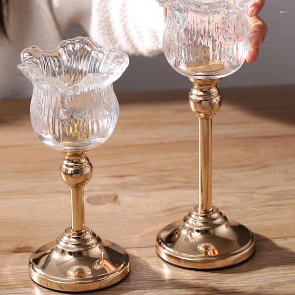 Castiçais estéticos casamento velas centro luxo design de vidro suporte pedestal kaarshouder decorações para casa