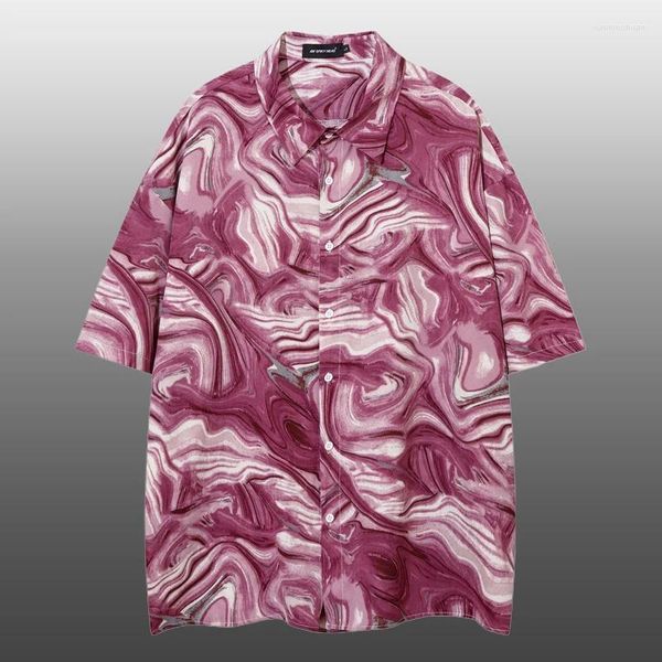 Erkekler Sıradan Gömlek Erkek Hawaiian Beach gömlek Street kıyafetleri hip hop moda tropikal üst yaz soyut sanat baskısı kısa kol Camisa Masculina