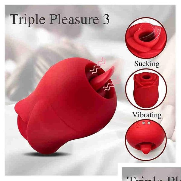 Outros itens de massagem Mas Powerf Rose Vibrador Mulheres Masturbação Lick Vibradores Brinquedo Língua Lambendo Chupando Mamilo Adt Feminino Masturba Dhayq