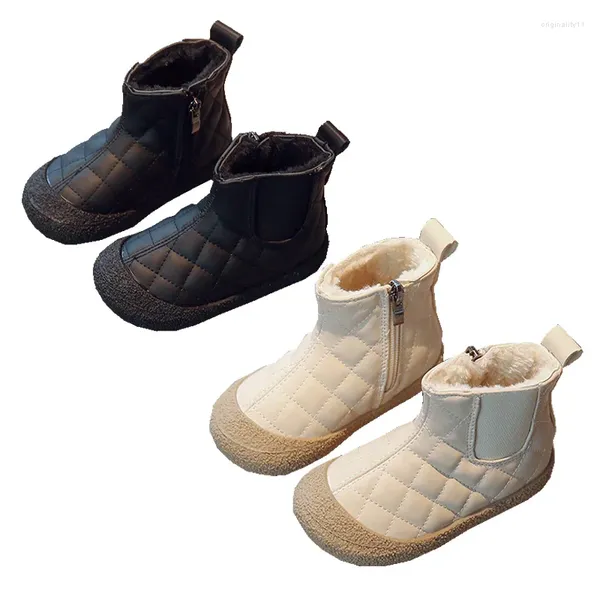 Stiefel 2024 Kinder für Mädchen PU Leder Plüsch Futter Winter Kinder Schuhe Mode Knöchel Länge Baby Schnee