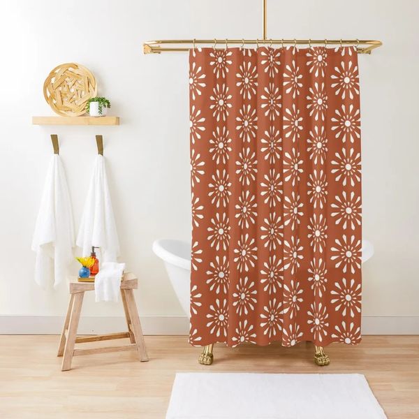 Terrakotta-Marokko-inspiriertes Muster-Duschvorhang für Badezimmerfenster 240105