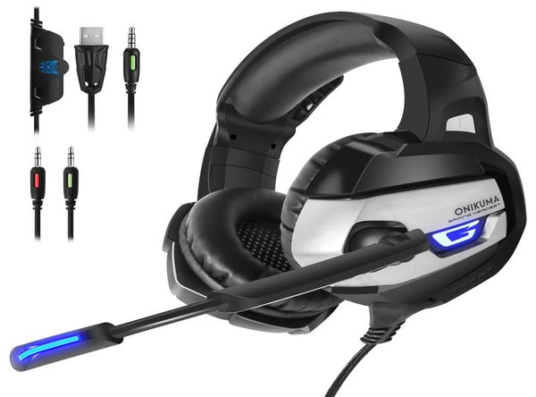 ONIKUMA K5 35-mm-Gaming-Kopfhörer casque Kopfhörer-Headset mit Mikrofon-LED-Licht für Laptop Tablet PS4 Neue Xbox One3750883