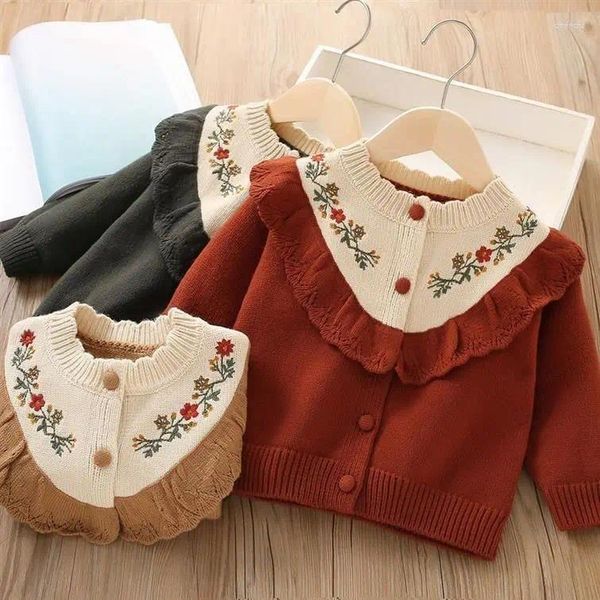 Ceketler Sonbahar Bebek Sweater Erkek Kız Sweaters hırkalar nakış çiçekleri yürümeye başlayan çocuk uzun kollu örgü çocuk örgü üstleri