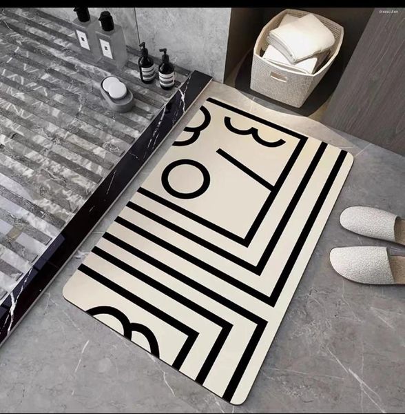 Teppiche Kristall-Samt-Bodenmatte, saugfähig, rutschfester Fuß, schwarz-weiß gestreift, Eingangstür-Teppich, Badezimmer