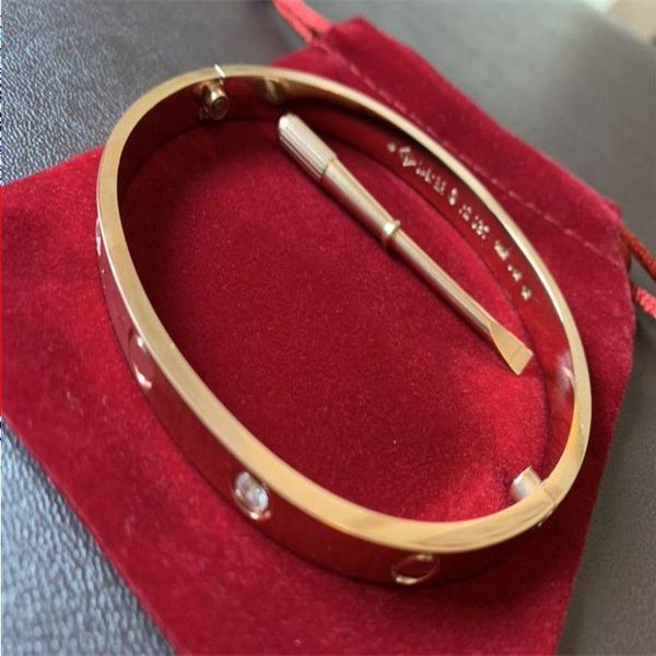 Bracciale elegante 4mm 6mm Braccialetti Anelli a fascia Acciaio al titanio 316L con braccialetti con cacciavite in pietra CZ per donne Amanti degli uomini con confezione regalo Wopb