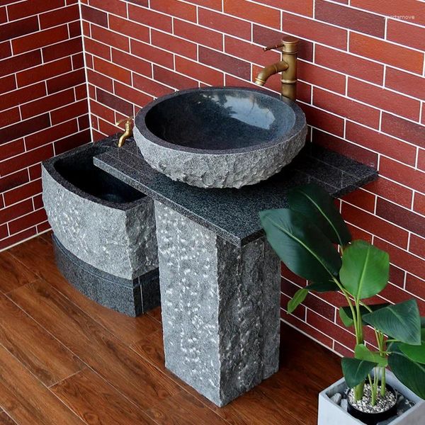 Torneiras de pia do banheiro Torneiras de pedra natural lavatório pedestal retro pintura arte lavatório
