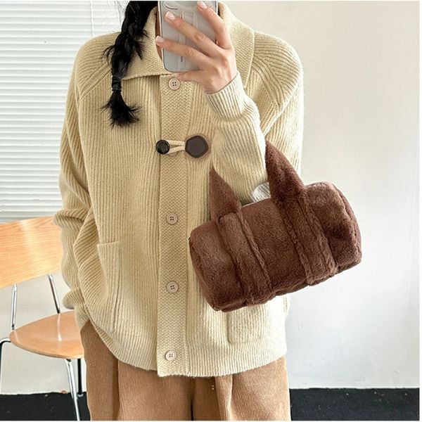 Moda feminina bolsa preguiçoso bonito bolsa de pelúcia alta qualidade falso coelho cabelo cilindro saco sacos para senhoras 240104