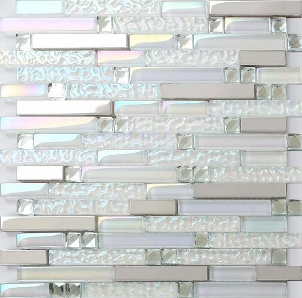 Mosaico de vidro azulejo de cozinha backsplash azulejos de parede de chuveiro de banheiro SSMT399 mosaico de aço inoxidável de metal prateado4791843