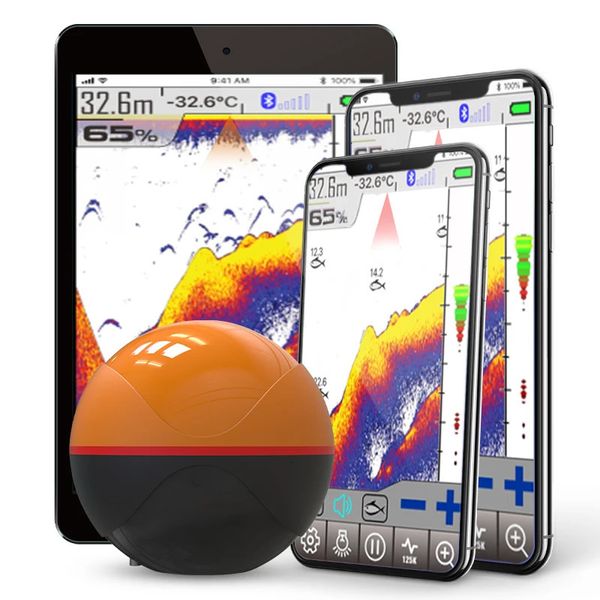 Erchang F68 Wireless Fish Finder Profundidade Echo Sounder Dupla Frequência Sonar Alarme Transdutor Fishfinder IOS Android Com GPS 240104