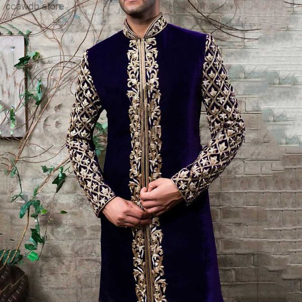 Roupas étnicas Estilo étnico estampa de estampa de colarinho juvenil camisa de meia-longa casaco árabe masculino masculino vestuário de loja turca masculino Moda muçulmana T240105