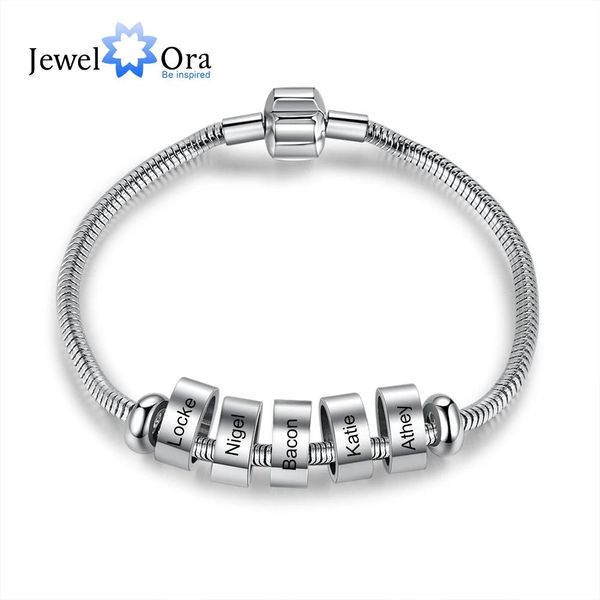 Armreif Jewelora Personalisiertes Edelstahl-Armband mit Namensperlen im Metallic-Stil, personalisierte Gravur, Herrenarmband, Geschenk zum Vatertag