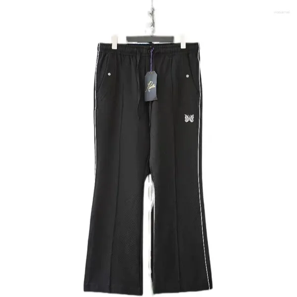 Abiti da uomo Street Needles Farfalla bianca Ricamo Pantaloni neri di buona qualità Pantaloni svasati Uomo Donna Stessi pantaloni AWDW larghi casual