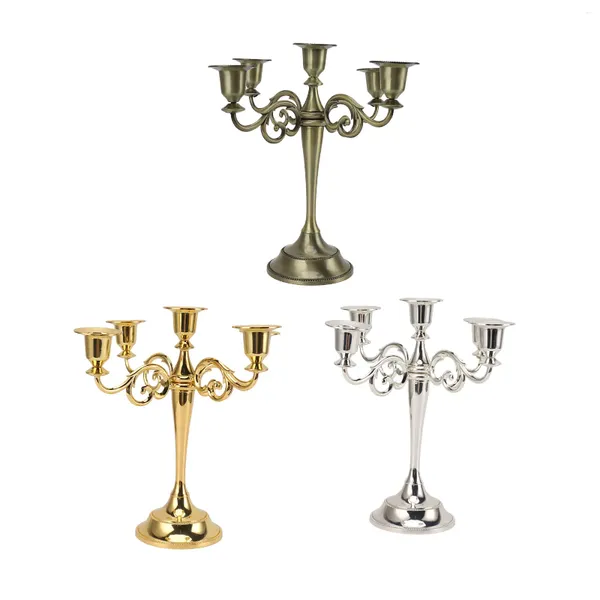 Portacandele Candelabro retrò in ferro a 5 bracci Candeliere in argento bianco oro per decorazioni da tavola nuziale Decorazione pilastro