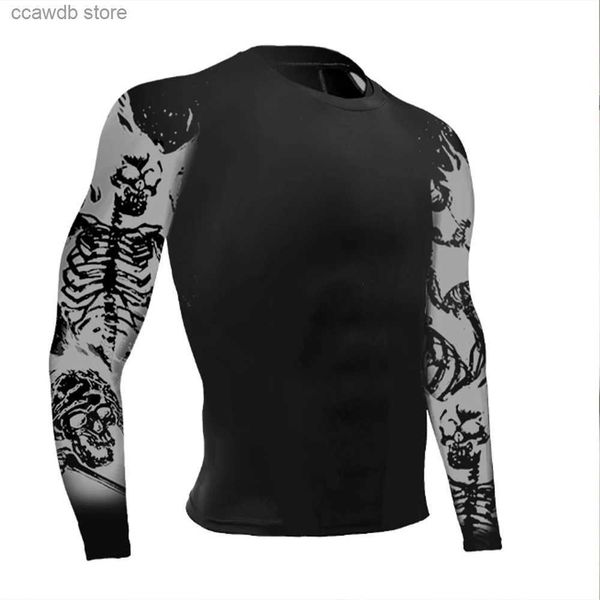 Erkek Tişörtler Erkek Sıkıştırma Gömlek 3D Baskılı Uzun Kollu Hızlı Kurutma Nefes alabilen Rash Guard Spor Jogging Spor Salonu Atletik Fitness Giyim T240105
