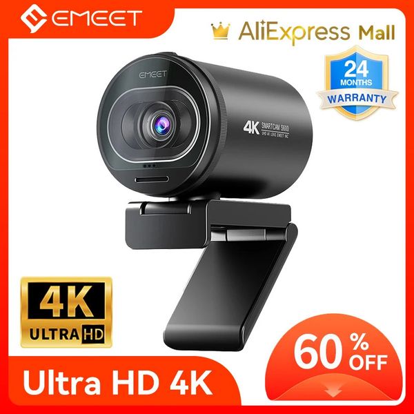 4k webcam 1080p 60fps autofoco streaming web câmera emeet s600 live stream câmera com microfones privacidade capa para tiktok/youtube 240104