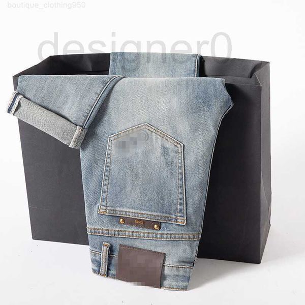 Мужские джинсы дизайнерские летние мужские джинсы Edition Small Foot Elastic Slim Fit Высококачественные брендовые кожаные мужские брюки HKH0