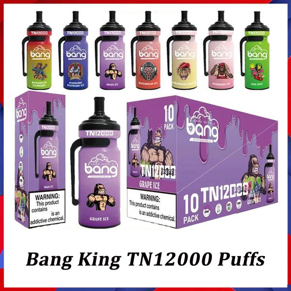 Bang King TN12000 Puffs Vape Descartáveis E-cigarros Puff 12k 20ml Pré-preenchido Pod Mesh Bobina 600mAh Bateria Recarregável Vaper 12 Sabores 0% 2% 3% 5% Navio Rápido