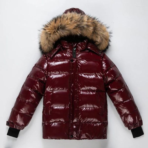 Giù Cappotto 2024 Inverno Bambini Ragazzi Giubbotti Rattoppato Vera Pelliccia Con Cappuccio Lucido di Spessore Parka Caldo Impermeabile Stretch Capispalla Per Bambini