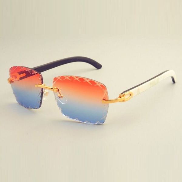 Gravação em forma de X lente T8300177-A óculos de sol moda viseira de sol puro natural misturado chifres pernas óculos de sol