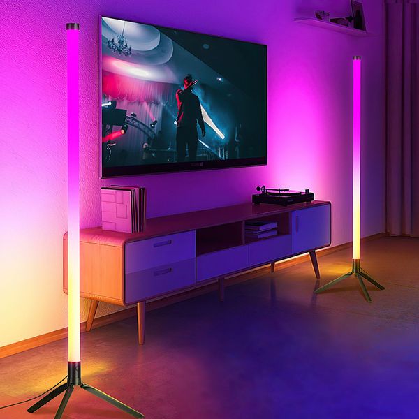 Chão inteligente colorido luz ambiente rgb bluetooth controle remoto voz sala de estar quarto lâmpada canto atacado