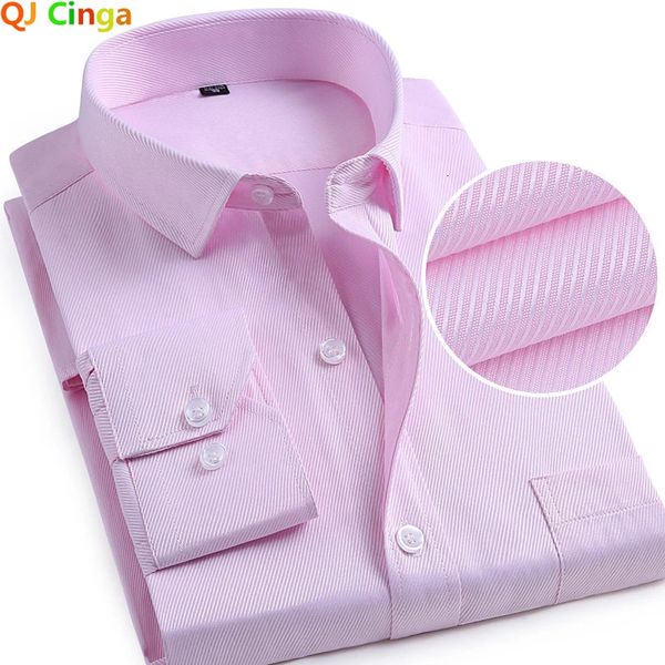 Розовая саржевая хлопковая рубашка с длинным рукавом, мужские однобортные рубашки с лацканами, деловые офисные мужские синие, фиолетовые, белые рубашки/сорочки S-5XL 240104