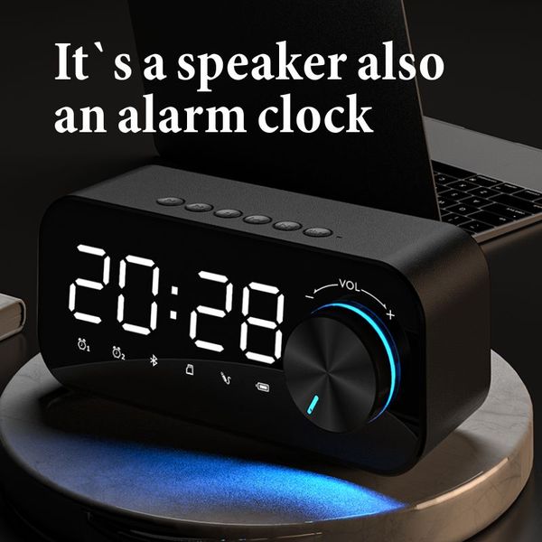 Altoparlante Bluetooth wireless Subwoofer pesante mini orologio audio portatile piccolo Sveglia doppia per casa esterna grande volume Soundbox Supporta scheda TF Lettore musicale MP3