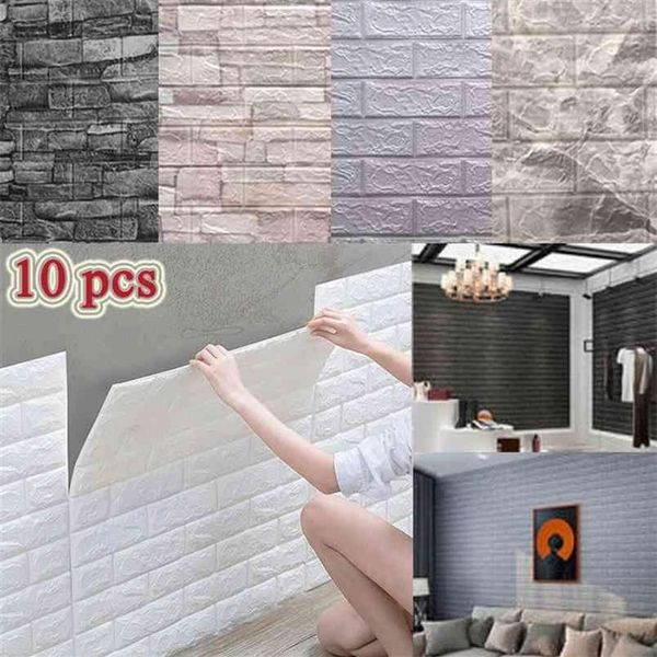 10 pçs auto-adesivo painéis 3d papel de parede à prova dwaterproof água espuma adesivos de parede telha tijolo sala estar tv fundo decalques 38 35cm 2109103241