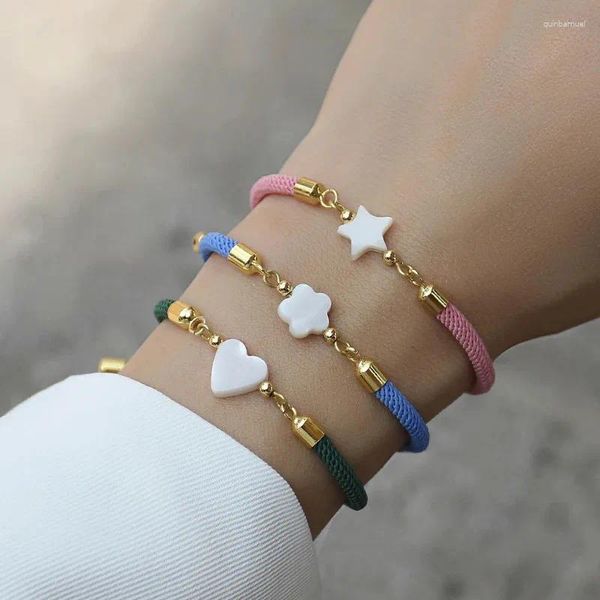 Charme Pulseiras Doce Estilo Romântico Design Branco Shell Coração Estrela Flor Forma Moda Cor Corda Para Meninos Meninas Pulseira