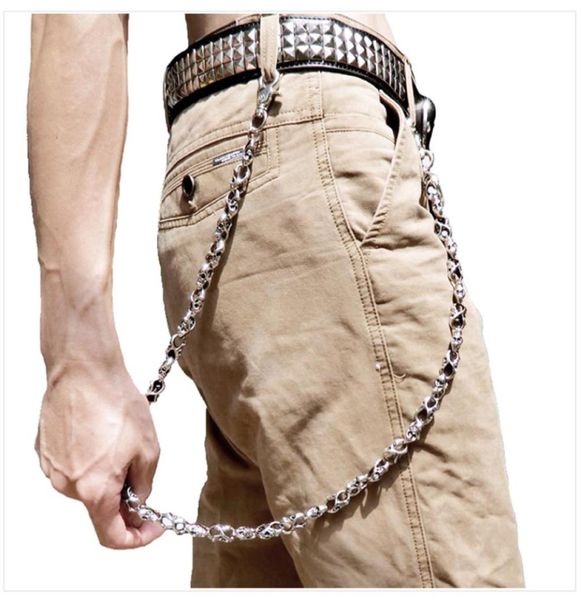 Homens calça cintura chaveiros vintage crânio metal hip hop esqueleto punk esqueleto calças legal correntes calças jeans motociclista carteira chaveiro 5974854