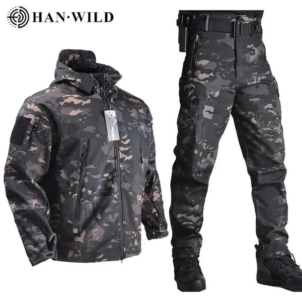 Giacche Han Wild Army Gacchette+pantaloni abiti da guscio morbido abiti tattici per giacca impermeabile uomini pilota set di abbigliamento da campo militare