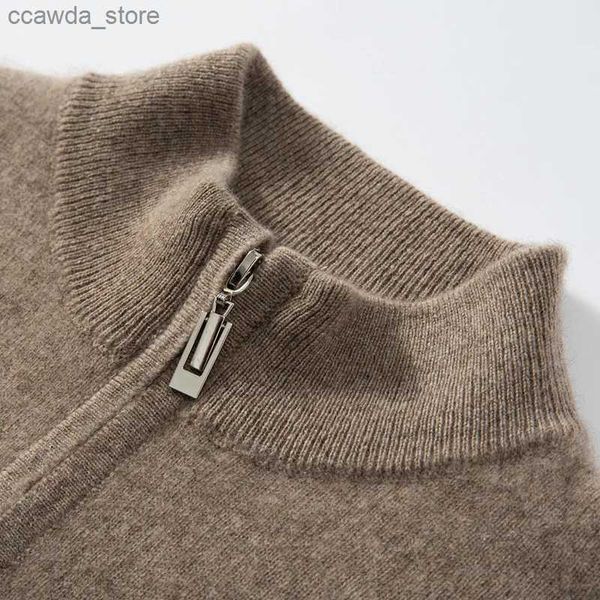 Maglioni da uomo Cerniera Collo Maglione da uomo 100% capra Cashmere Maglione lavorato a maglia Morbido caldo Vendita calda Pullover a maniche lunghe Tinta unita Abiti maschili WL01 Q240105