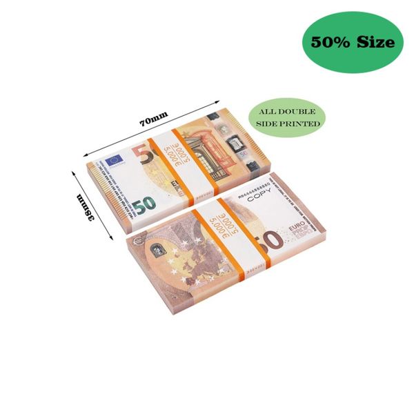 50 % Größe, Großhandel, Top-Qualität, Billet-Euro-Kopie, 10, 20, 50, 100, Party, Mathematik, gefälschte Banknoten, Scheine, künstliche Euro, Spielsammlung, Geschenke, realistischer doppelseitiger Stapel, Volldruck