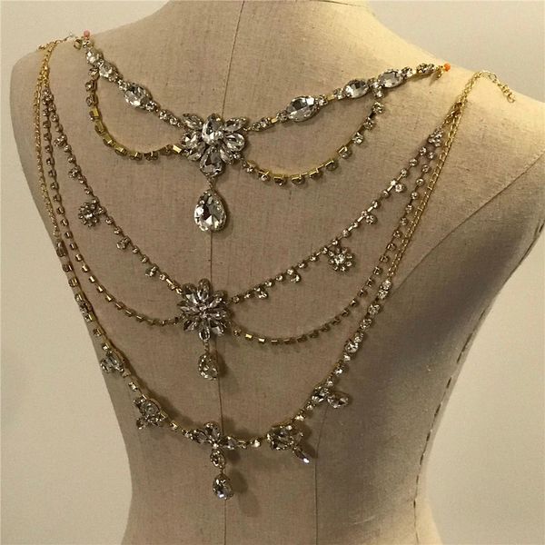 Luxo gota strass volta corrente colar jóias topo corrente de ombro para mulheres festival acessórios biquíni corpo jóias 240104