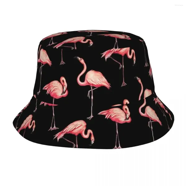 Baskenmütze mit Flamingo-Muster – schwarzer Eimerhut, Panama, Kinder, Bob-Hüte, Outdoor, cooler Fischer für Sommerangeln, Unisex-Kappen