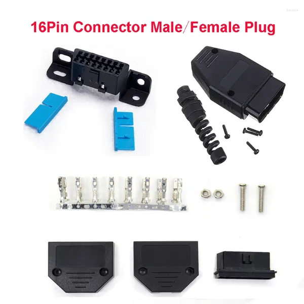 Conector macho de 16 pinos, adaptador fêmea j1962 adequado para dispositivo obd2 fêmea-macho, adaptador de extensão elm327