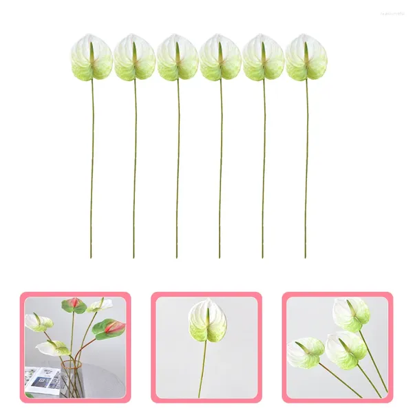 Dekoratif çiçekler 6pcs yapay diy düzeni anthuryum düğün buketleri masa centerpieces