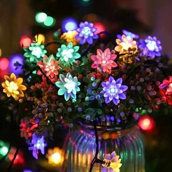 Stringa luminosa a forma di fiore di loto impermeabile da 1pc da 59,06 pollici per la decorazione della proposta di San Valentino, stringa luminosa a LED alimentata a batteria per balcone da giardino esterno